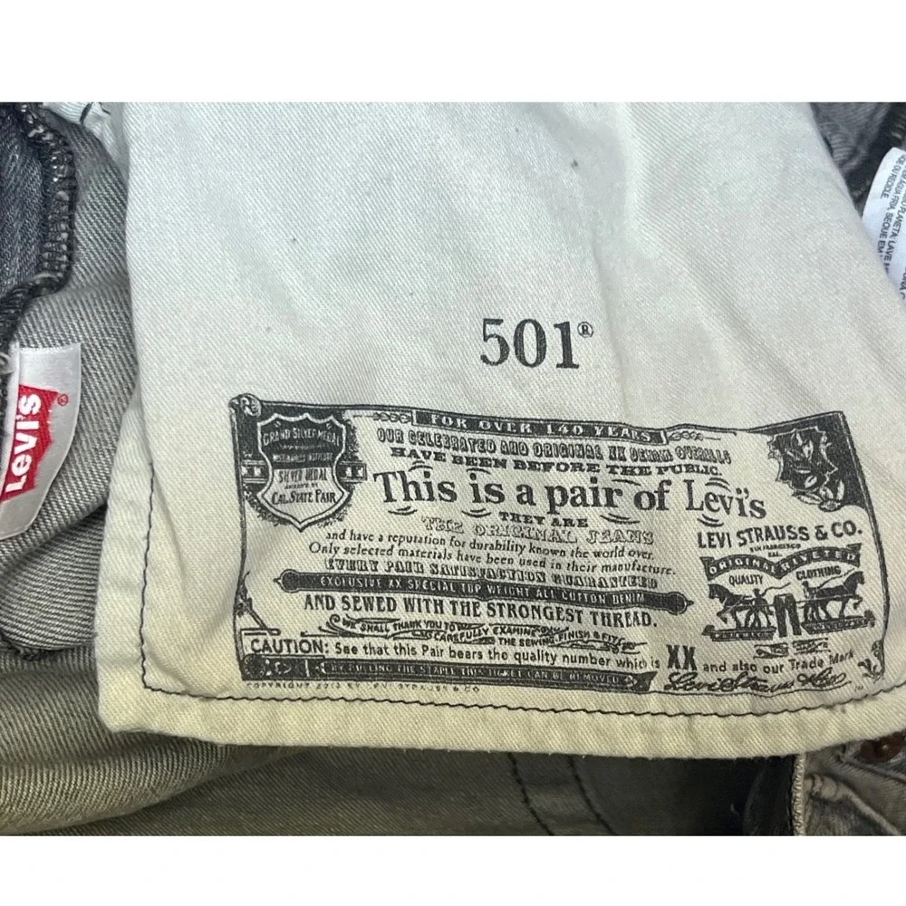Levi's 501 Original Jeans 44x30 Gray Straight Leg Button Fly Stretch Denim New